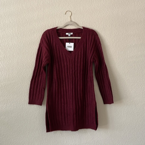 BB Dakota Steve Madden Sweater Dress Vneck Chunky Ribbed Tunic - Picture 1 of 15